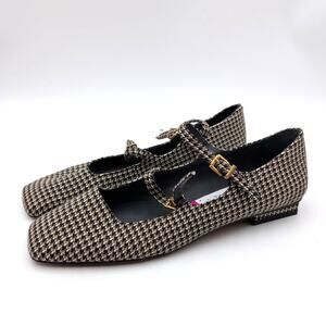 Franco Sarto Tayana Flats Women's Houndstooth Black Size US9.5M EU40.5
